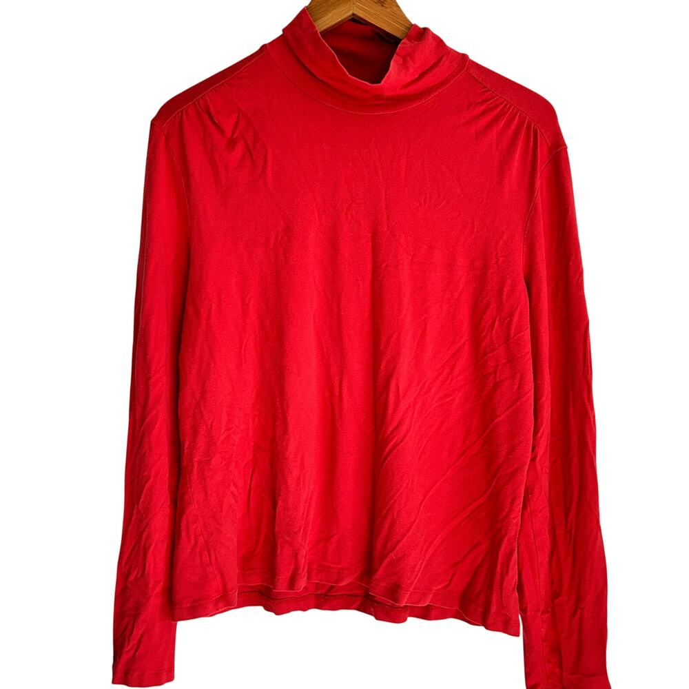 Talbots Mockneck Turtleneck Top XL Rust Orange Red Stretch Tee Shirt Blouse